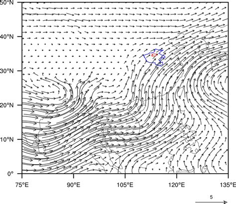 Climatological IVT (vector, units: 10² kg m⁻¹ s⁻¹) in July during the ...