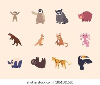 Set Cute Animals White Background Vector Stock Vector (Royalty Free ...