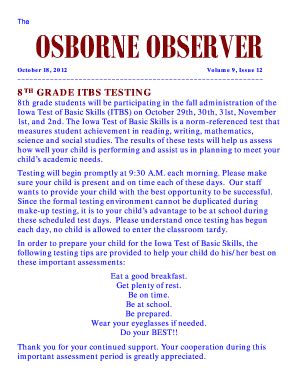 Fillable Online 8th Grade Itbs Testing Gwinnett County Public Schools