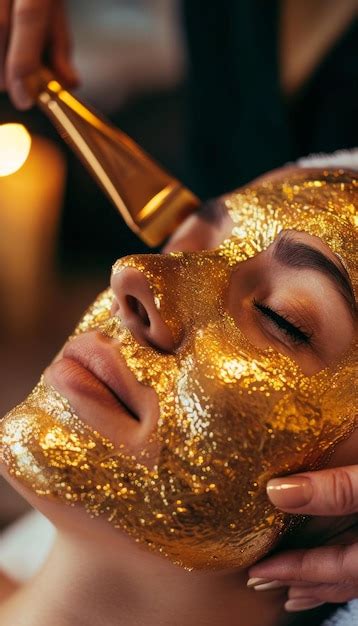 Premium Photo Luxurious Gold Facial Mask Application In Serene Spa