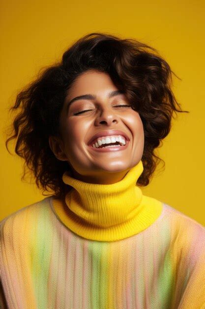 Premium Photo Happy Woman Having Fun Against Yellow Background