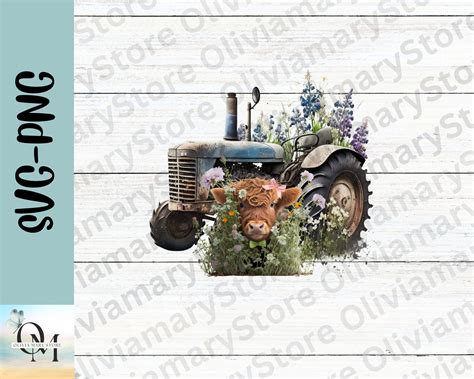 Highland Cow Png Wildflower Png Rustic Farm Tractor Svg Etsy