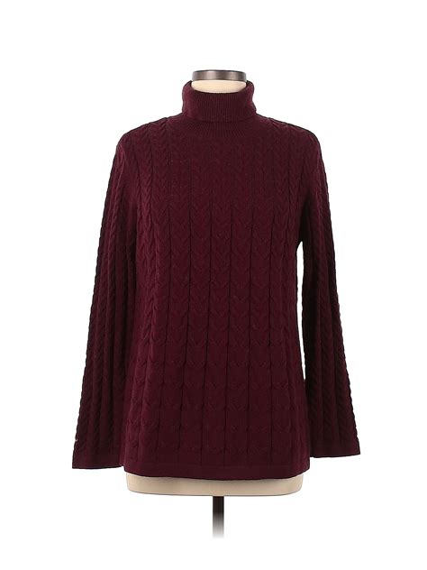 J Jill Color Block Solid Maroon Burgundy Turtleneck Sweater Size M 77