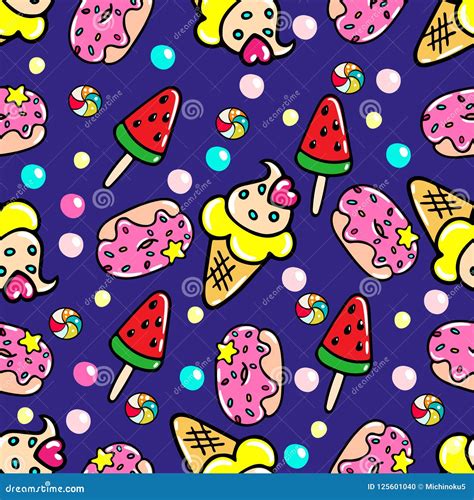 Vector Seamless Pattern With Doughnuts Ice Creams And Sweets Stock