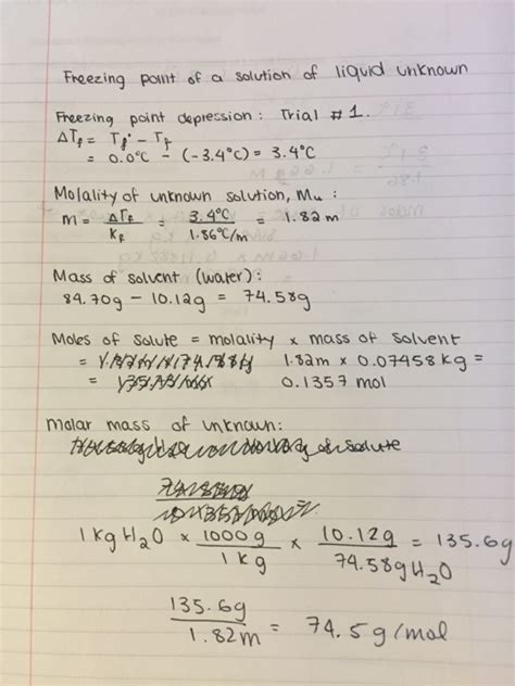 Solved Molar Mass Determination By Depression Of Freezing Chegg