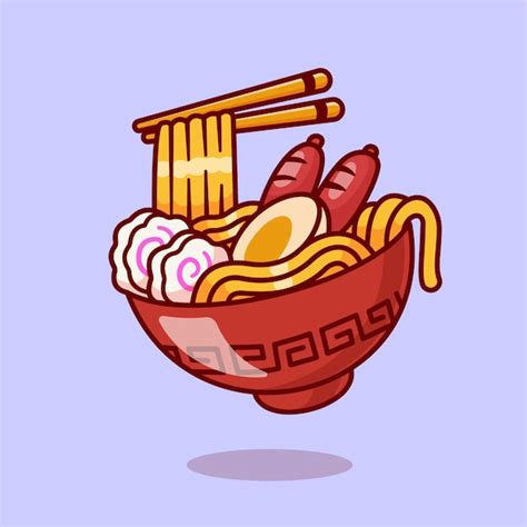 Free Vector Ramen Noodle With Chopstick And Sausage Cartoon Vector