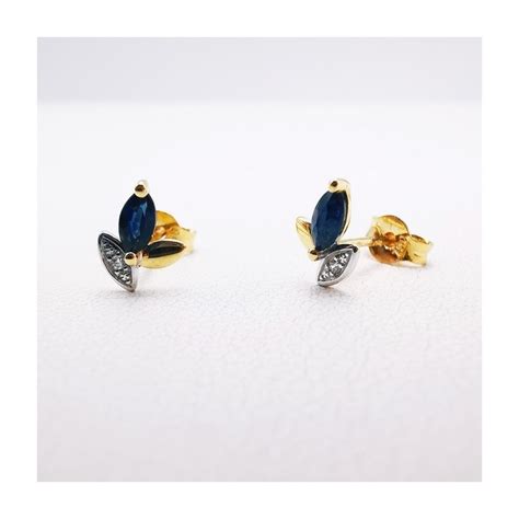 Boucles D Oreilles Puces Saphir Or Jaune 750 18 Carats