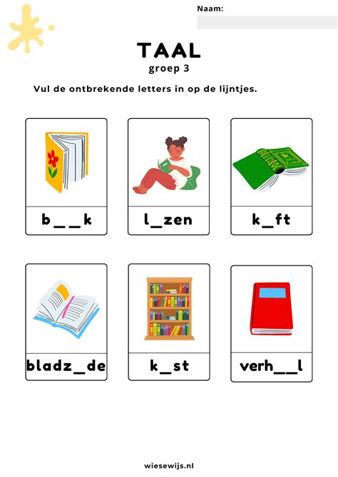 Werkblad Taal Groep Letters Invullen Thema Boeken Wiesewijs