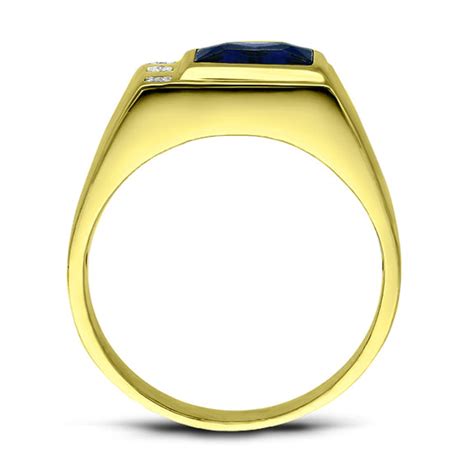 Mens Solid 14k Gold Blue Sapphire Ring 006ct Natural Diamonds Fine Ri