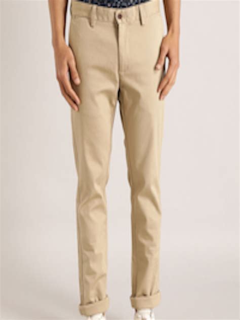 Buy Indian Terrain Men Self Design Brooklyn Slim Fit Cotton Trousers