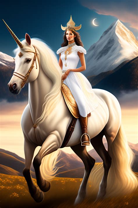 Lexica A Woman Riding A White Unicorn Brown Hair Cream Colored