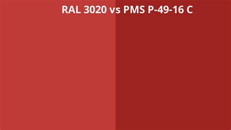 Ral 3020 Vs Pms P 49 16 C Ral Colour Chart Uk