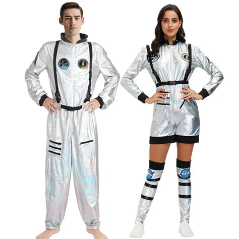 Silver Spaceman Jumpsuit Couple Astronaut Costume For Women Men