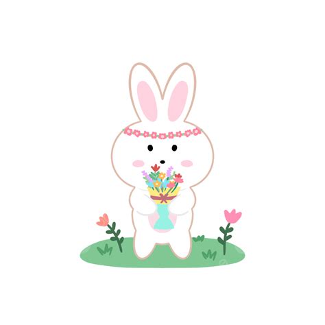 Korean Cute Bunny Png Image Cute Korean Bunny Holding Flower Bouquet