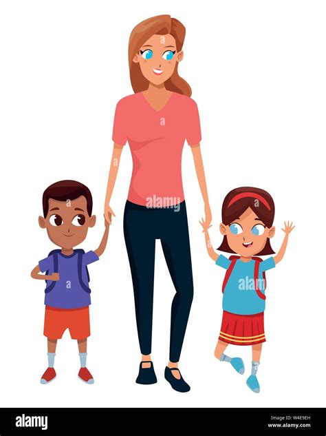 Familia Madre Soltera Con Dos Hijos Imagen Vector De Stock Alamy