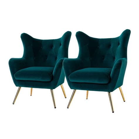 Jayden Creation Jacob Golden Leg Teal Wingback Chair With Tufted Back