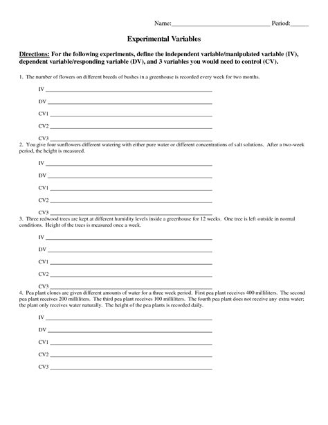 14 Experimental Design Worksheet Answer Key