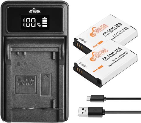 Pickle Power 2 Pack Slb 10a Battery And Led Charger Replacement For Samsung Ex2f