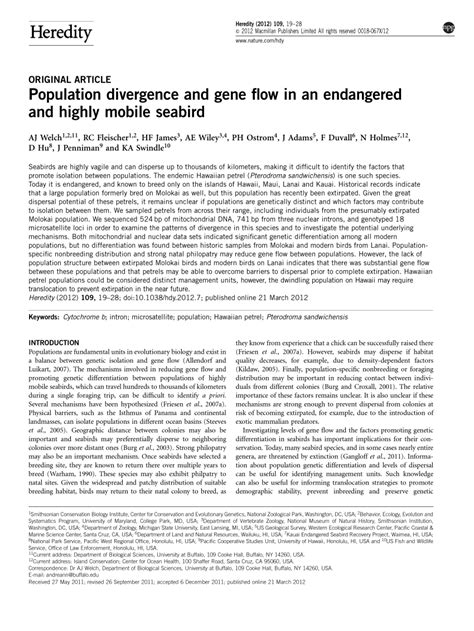 Pdf Population Divergence And Gene Flow In An Endangered And Highly