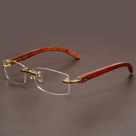 AZB Wooden Glasses Frame Men Gold Rimless Eyeglasses Frames For Man