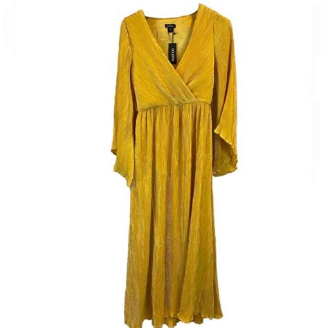 Boohoo Dresses Boohoo Yellow Kimono Plisse Maxi Dress Us 6 Poshmark