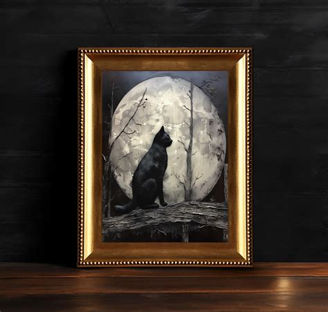 Black Cat Moon Print Dark Art Surreal Lustrous Night Witchy - Etsy