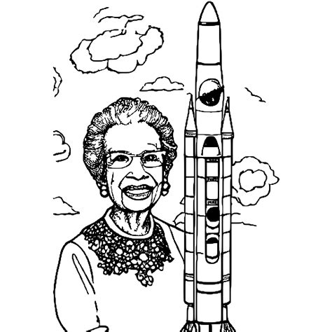 Katherine Johnson NASA Rocket Coloring Page · Creative Fabrica