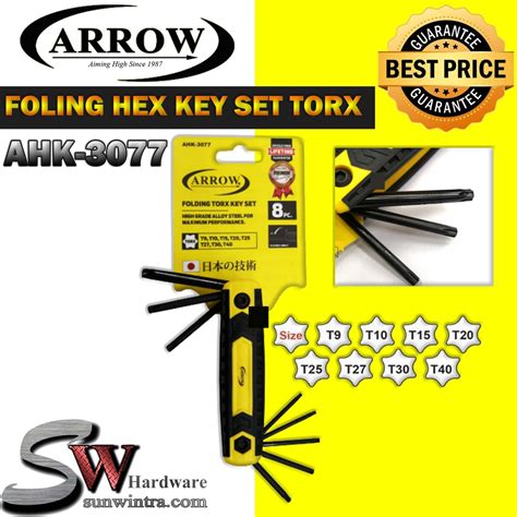 Sw Hardware Arrow 8 Pcs Folding Hex Key Set Torx Ahk3077 Shopee