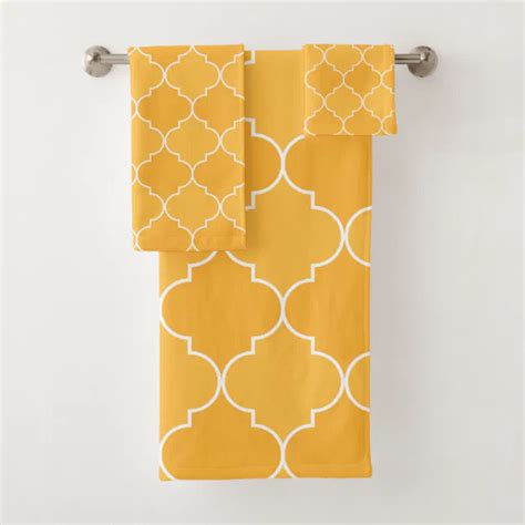 Orange And White Moroccan Trellis Quatrefoil Bath Towel Set Zazzle