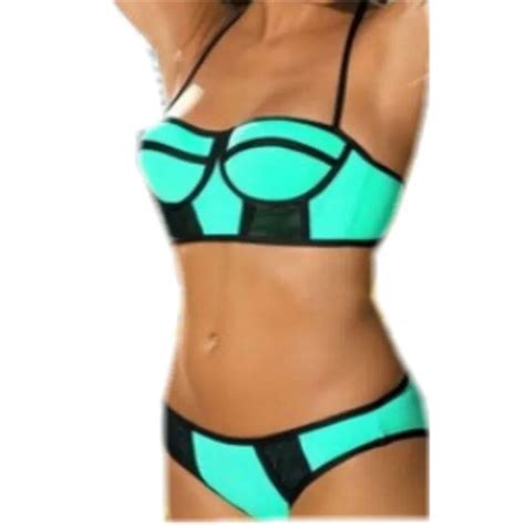 2016 Sexy Womens Neon Neoprene Bikini Sexy Neoprene High Waist