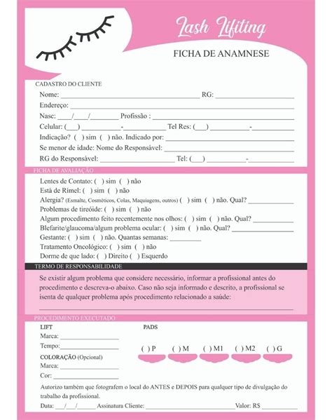 Ficha Anamnese Lash Lifting Miolo Em Arquivo Digital Elo7 Porn Sex