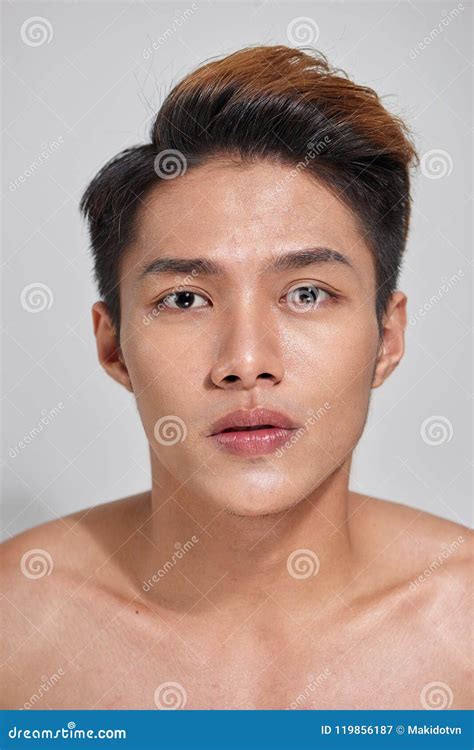 Attractive Youthful Naked Male Is Expressing Confidence Stock Image