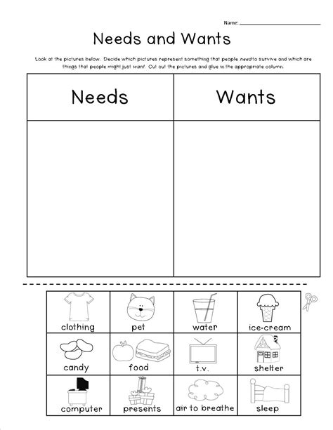 Grade One Snapshots Social Studies Worksheets Needs And Wants