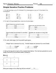 Simple Genetics Practice Problems Pdf Name Denasia Mosley Period Th