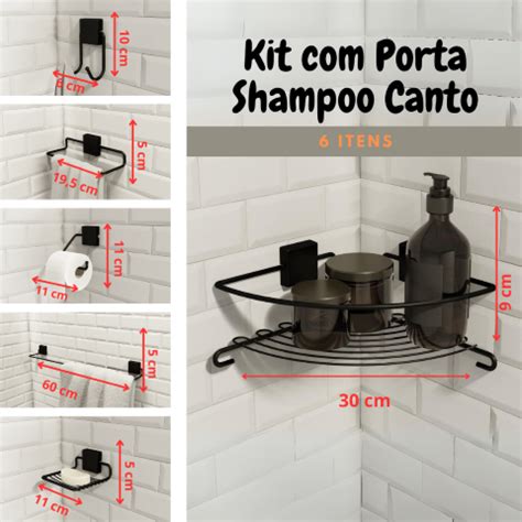 Kit Banheiro 6 Peças Porta Shampoo de Canto Decotecshop