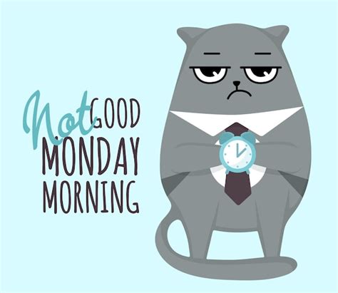 Premium Vector Grumpy Cat With Clock Boss Not Good Monday Morning Card