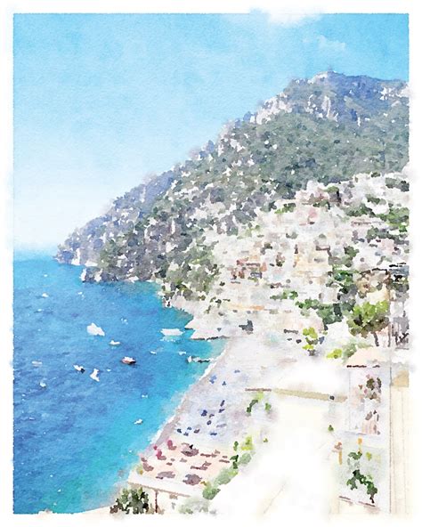 Amalfi Coast Positano Italy Watercolor Print Digital Download | Etsy