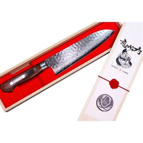 Buy Yebisu Yaiba Nagi Damascus Santoku Knife With Mahogany Wood Handle