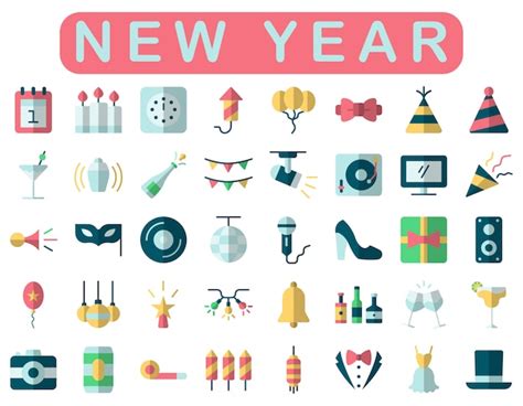 Premium Vector New Year Icons Set Flat Style