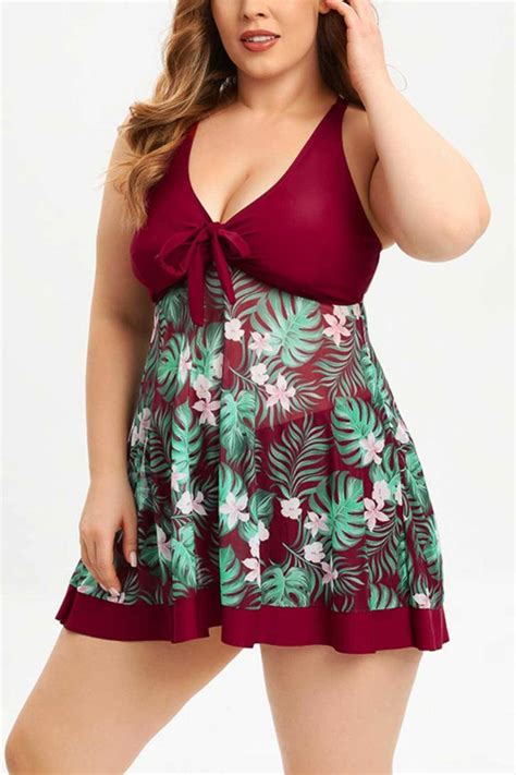 Marsala Tropical Print Plus Size Tankini LoveYourCurvy