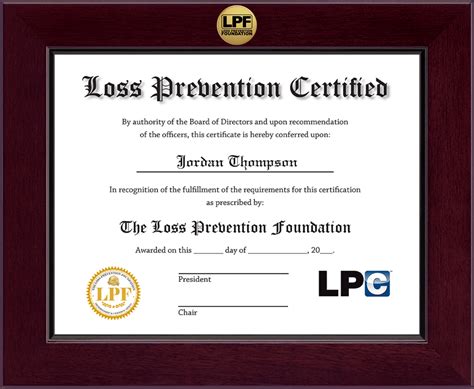 The Loss Prevention Foundation Century Gold Engraved Certificate Frame