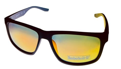 Timberland Matte Black Mens Plastic Rectangle Sunglass Flash Lens