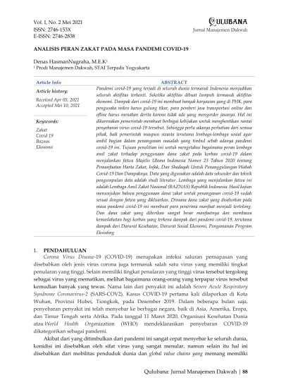 Qulubana Qulubana Jurnal Manajemen Dakwah 88 Vol I No 2 Mei 2021