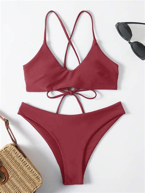 Swim Basics Women S Solid Color Cross Back Sexy Bikini Swimsuit Set