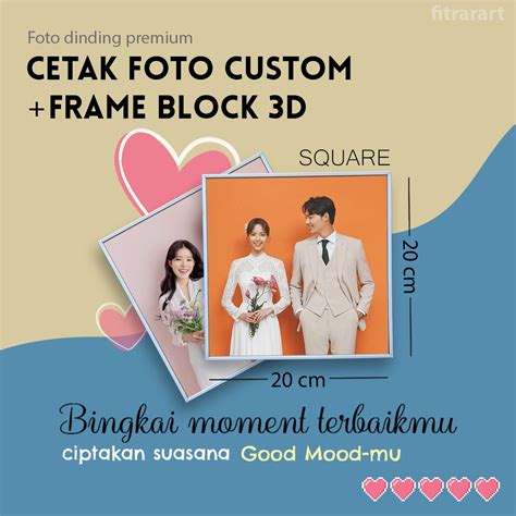 Jual Cetak Foto Custom Premium Frame Block 3D White Square 20x20cm