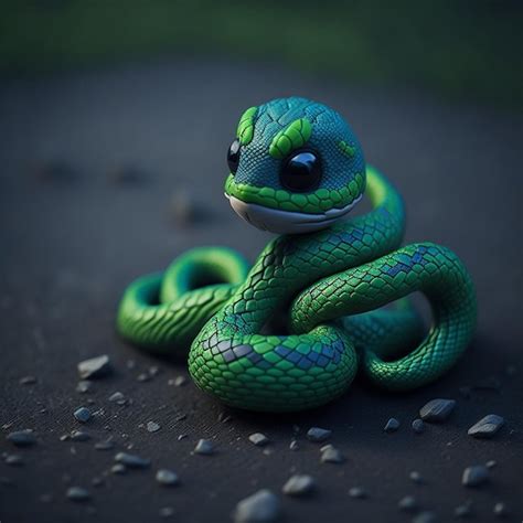 Premium AI Image | A green snake with a blue face and a green body sits ...