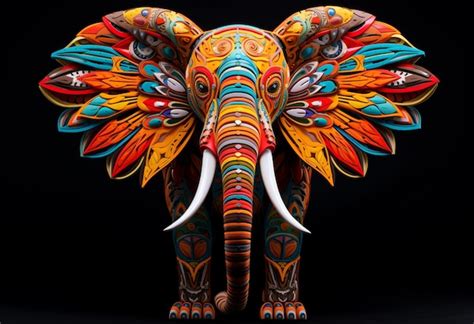 Estatua De Elefante De Colores Brillantes Sobre Fondo Negro Con Fondo