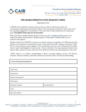 Fillable Online Speaker S Presentation Request Form Cair Wa Fax