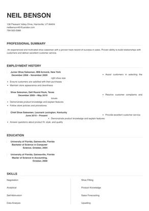 Shoe Salesman Resume Sample & Tips | Online Resume Builder