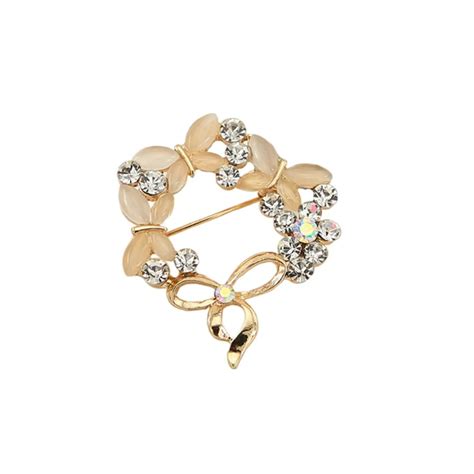 Trinketsea Fashion Brand White Acrylic Gem Rhinestone Brooch Pin For